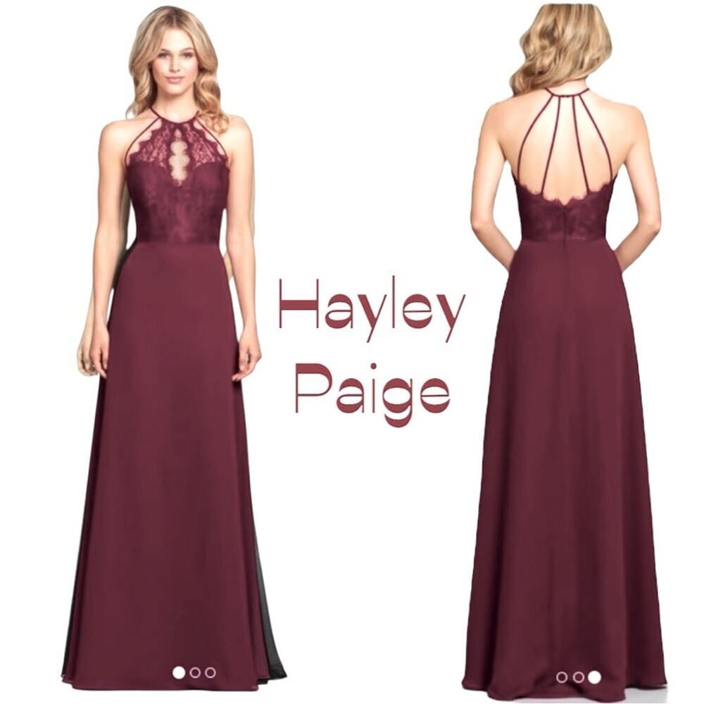 Hayley Paige Burgundy Maxi Dress Size 12 Bridesmaid Party Event